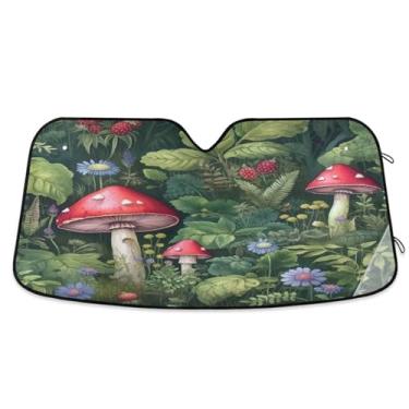 Imagem de ATTX Para-brisa de carro flor de cogumelo verde 144.8 cm x 80.0 cm escudo solar universal com proteção UV, persiana de janela frontal automática dobrável para caminhões Sedans SUVs #597
