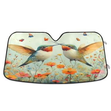 Imagem de ATTX Para-brisa de carro beija-flores silvestres 139.7 cm x 70.1 cm Protetor solar universal com proteção UV, persiana de janela frontal automática dobrável para Sedans SUVs caminhões #243