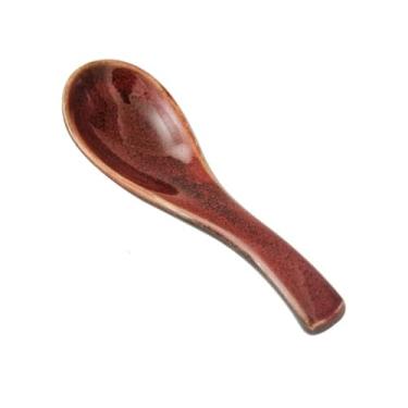 Imagem de Concha de sopa Concha de sopa cerâmica para troca forno japonês Restaurante Cozinha doméstica pequena Conjunto 4 peças sobremesa Elegante talheres mesa cozinha(Red)