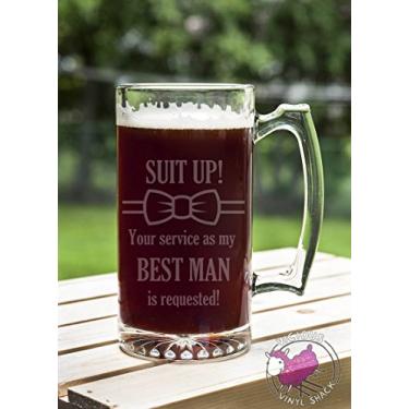 Imagem de Suit Up Bow Tie BEST MAN Service Requested Caneca de cerveja de vidro gravado de 680 g com alça Love Forever Birds Always Relationships Wedding Propose Married Groom Will You Be My Groomsmen Ask