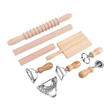 Imagem de ASHATA Kit de Ferramentas para Fazer Massa de Nhoque de 9 Peças, Conjunto de Pinos de Rolo de Massa de Aço Inoxidável de Madeira de Faia, Fabricante de Bolinho de, Com Cortador de Carimbo de