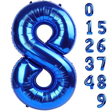 Imagem de Balão número 8 de 101 cm, azul escuro, 20, 18, 28, 80 anos, para homens, meninos, decorações de aniversário de 8 anos, artigos de festa, casamento, graduações