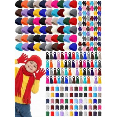 Imagem de Shyyween Conjunto de luvas e cachecol infantil de inverno com bolsas de organza, chapéu de tricô, unissex, presente de Natal para sem-teto, Multicor, Hats: 6.3 x 7.09 inches/ 16 x 18 cm