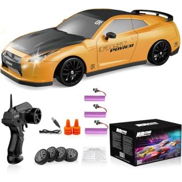 Imagem de 3 baterias Rc Drift Car 2.4Ghz Escala 1:24 4Wd Carros De Controle Remoto De Alta Velocidade Veículo Com Luzes Led Baterias E Pneus Carros De Brinquedo Esportivos De Corrida Para Adultos Meninos