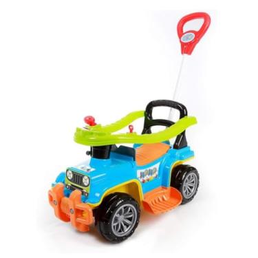 Imagem de Carrinho de Brinquedo Jip Jip Infantil Empurrador Colorido Anel de Proteção, Haste para Pais, Buzina, Chave com Som, Ideal para Crianças a Partir de 9 Meses Suporta até 30kg