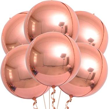 Imagem de Balões de alumínio gigantes em ouro rosa para aniversário – Pacote com 6 | Balões de ouro rosê metalizados com esferas redondas 360 4D grandes | Balões de Mylar em ouro rosa metálico com acabamento espelhado para chá de bebê, despedida de solteira