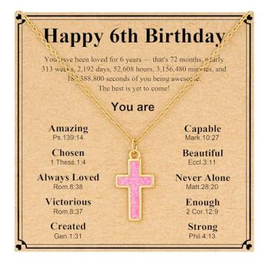 Imagem de DORANA Presentes para meninas adolescentes felizes 6 7 8 9 10 11 12 13 anos presente de aniversário rosa cruz colar para meninas adolescentes primeira comunhão confirmação batismo presentes para