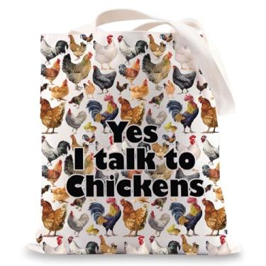 Imagem de BWWKTOP Bolsa de lona Chicken Whisperer Presente de Fazendeiro de Galinhas Yes I Talk To Chickens Bolsa de Ombro Presente para Amantes de Frango, Fale com galinhas, One Size