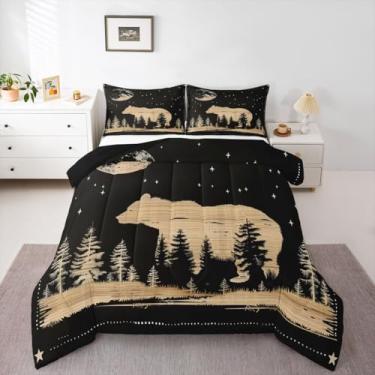 Imagem de jejeloiu Conjunto de edredom rústica, tamanho queen, urso, pinheiro, caça, vida selvagem, para crianças, meninos, meninas, decoração de casa de fazenda, microfibra ultramacia e respirável