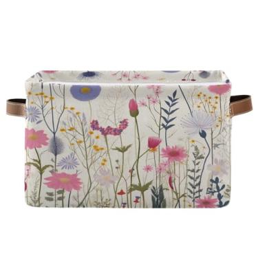 Imagem de Wassud Cesta de armazenamento floral selvagem colorida para organizar caixote de armazenamento decorativo dobrável aberto para casa com alça organizador de tecido para armário e quarto, pacote com 2