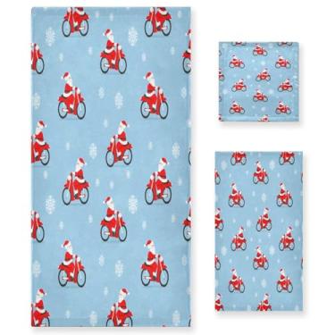 Imagem de Wassud Conjunto de 3 toalhas de banho de motocicleta Papai Noel passeios, toalhas super macias e absorventes para banheiro, toalhas de banho de secagem rápida, toalha de banho para academia, spa