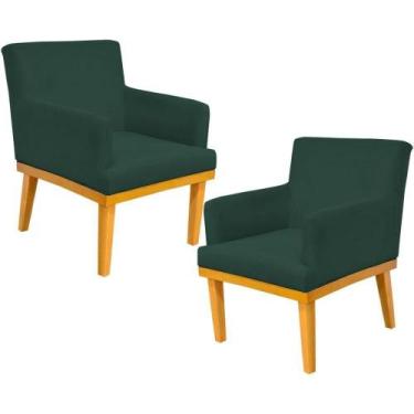 Imagem de Kit 02 Poltronas Base Mel Beatriz W01 Suede Verde Musgo - LYAM DECOR