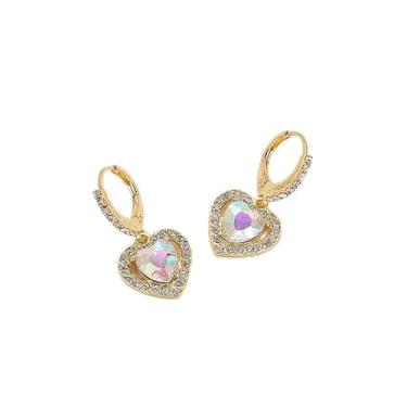 Imagem de coadipress Brincos de argola de coração de zircônia cúbica para mulheres, strass de cristal, pingente de coração, pingente de coração, brilhante, baile, casamento, dia dos namorados, Small, Zircônia