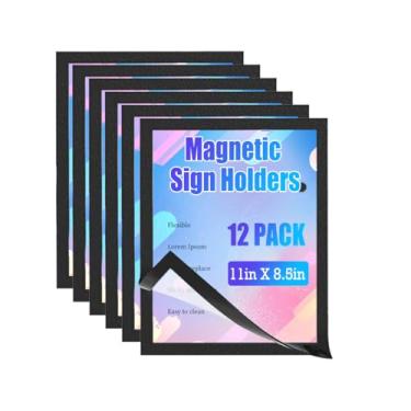 Imagem de Haploon Pacote com 6 porta-letreiros magnéticos para janela dupla face, moldura autoadesiva, suporte de parede, 20 x 29 cm, molduras adesivas de papel de parede para escritório doméstico (preto)