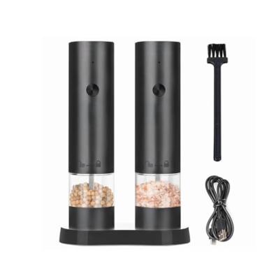Imagem de Conjunto de moedor de sal e pimenta elétrico recarregável, moedor de pimenta automático com grossura ajustável e operação com uma mão, agitadores alimentados por bateria de grande capacidade para