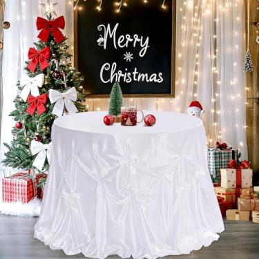 Imagem de SoarDream Toalha de mesa de cetim para festa faça-você-mesmo branca: tecido liso de 224 cm para chá de bebê, casamento, banquete, jantar, decoração de toalha de mesa