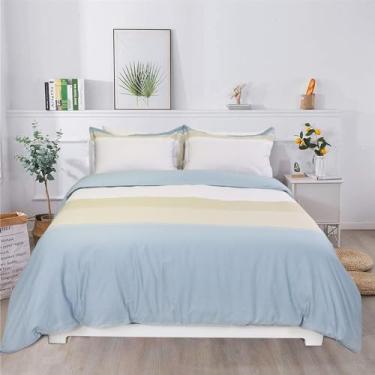 Imagem de Helthep Capa de edredom tamanho solteiro, 100% algodão premium 600 fios, listrado, tamanho solteiro (172,7 x 228,6 cm) com 2 fronhas (51 x 66 cm), 4 laços nos cantos, fecho de zíper.