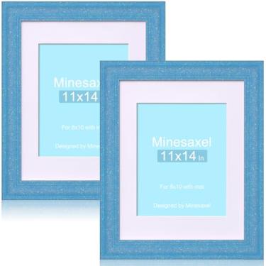 Imagem de Minesaxel Moldura azul com glitter de 28 x 35 cm para 20 x 25 cm com tapete, molduras brilhantes de vidro real HD, colorido, fofo, divertido ou exclusivo, moldura de arte de 28 x 35 para mesa ou