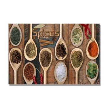 Imagem de NHLDZYH Arte de parede colorida de especiarias e colher de tempero | Decoração de cozinha vintage | Arte moderna para casa e sala de jantar B56. Tela somente 80x120cm-31,5x47,3 pol