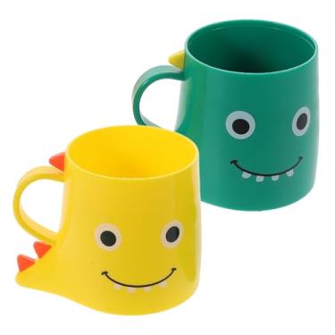 Imagem de ABOOFAN 2 peças de copos fofos de escova de dentes de desenho animado de dinossauro para copos de enxágue de plástico espesso com alça traseira para uso no banheiro, design fácil de limpar e amigável