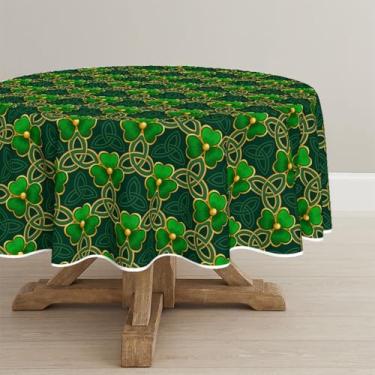 Imagem de Horaldaily Toalha de mesa redonda para Dia de São Patrício, 228 cm x 234 cm, com nó da trindade, lavável, toalha de mesa sazonal para decoração de festa e piquenique e jantar