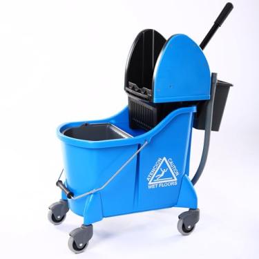 Imagem de HYCDFCS Balde de esfregão com esfregão, balde de esfregão separado para água suja para limpeza de piso com tubo de drenagem e balde de armazenamento, azul