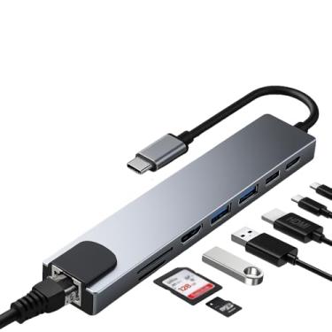 Imagem de Adaptador Hub Multiportas USB-C 8 em 1 com HDMI 4K, RJ45, 2 USB 3.0, USB-C PD 100W, Leitor SD/microSD – Para Conectar Notebook, MacBook, Tablet e Smartphone - Velocidade, Praticidade e Desempenho