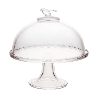 Imagem de Prato Para Bolo Com Pé E Tampa Bird 19x19x19cm Cristal Wolff