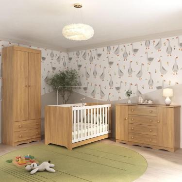 Imagem de Quarto De Bebê Completo Com Berço Americano 3 Em 1 Realeza Multimóveis MP4595 Madeirado