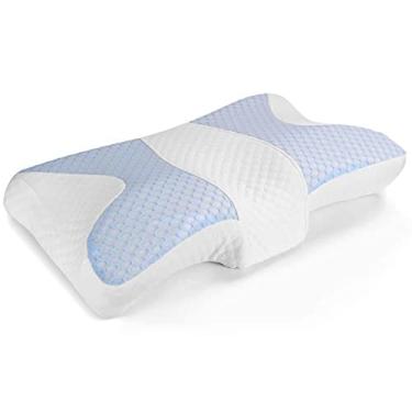 Imagem de SPXMQSS Travesseiros ergonômicos para dormir no pescoço, travesseiro ortopédico de borboleta para dormir nas costas, travesseiro de espuma viscoelástica de contorno cervical para reparos de correção