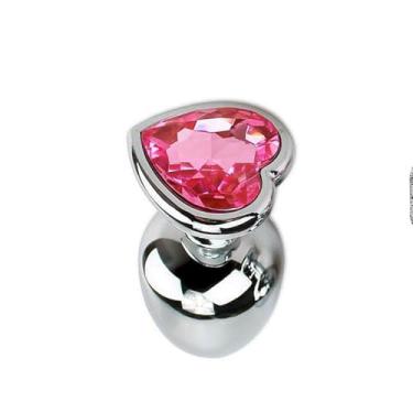 Imagem de Plug Anal de Luxo em Aço Inoxidável, Formato Cônico, Detalhe de Pedra Lapidada em Coração, 8cm x 3,4cm