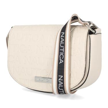 Imagem de Nautica Delray Bolsa tiracolo feminina com aba, bolso com fecho magnético, bolsa de viagem pequena, alça ajustável, Osso (em relevo)