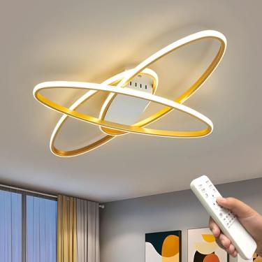 Imagem de Luminária de teto LED, iluminação de teto moderna e regulável, luminária de teto elíptica de 3 anéis para sala de estar, sala de jantar, quarto, cozinha, escritório, corredor (dourada, 74x52