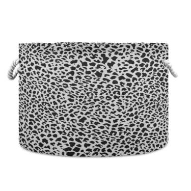 Imagem de JUZIHAI Cesta de armazenamento dobrável com estampa de leopardo, cesto de roupa suja para bebê, cobertor com alças de corda de algodão, caixa organizadora de armário dobrável para quarto, berçário