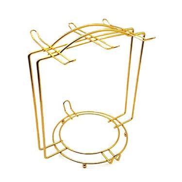 Imagem de MADOCEGO Suporte dourado para chávenas de chá, organizador de pratos de café, ganchos de caneca de aço inoxidável para armazenamento doméstico (não dobrável, dourado)