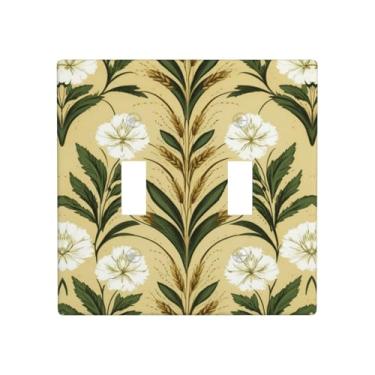 Imagem de Capa de interruptor de luz estilo de arte decorativa, padrão de flor azul e branca, placa de parede dupla com 2 faixas, placa elétrica decorativa para decoração de casa