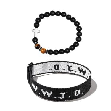 Imagem de WWJD Conjunto de pulseiras de contas de corda trançada para mulheres e homens O que Jesus faria pulseiras coloridas feitas à mão, proteção, oração, inspiradora, religiosa, pulseira cristã para