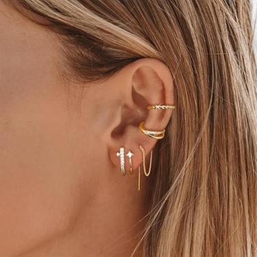 Imagem de Brincos de orelha sem piercing para mulheres, brincos de cartilagem de orelha com strass dourado, não perfurados, joias modernas, presente moderno para festas ou uso diário, Medium, Latão, Sem pedra