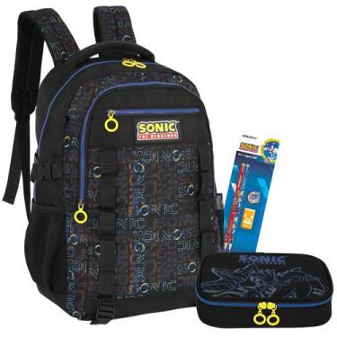 Imagem de Kit Mochila Escola Costas Sonic Juvenil + estojo Modelo 2026 - Luxcel