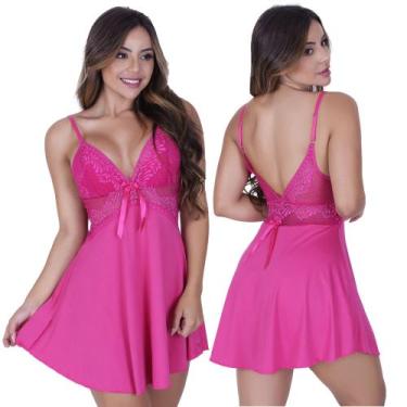 Imagem de Camisola Leide sem Bojo de Microfibra Light e Renda Feminino, Pink, GG