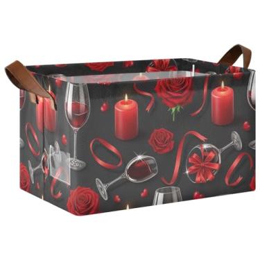 Imagem de Organizador romântico de cesta de taças de vinho com 2 alças, 40 x 29 x 25 cm, grande organizador de armário para armazenamento de quarto e organização, 1 pacote