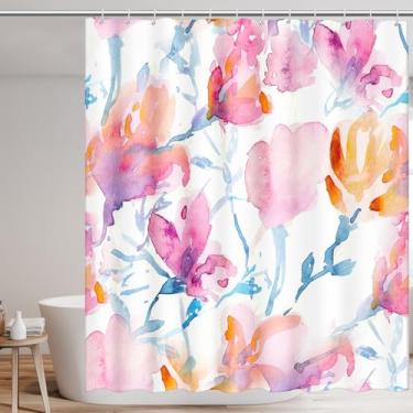 Imagem de Cortinas de chuveiro de flores de tinta para banheiro série de estilos de flores cortina de banheiro de tecido impermeável cortina de banheiro de poliéster impermeável com 12 ganchos, para quarto de