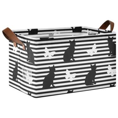 Imagem de Cestas de listras pretas para organização e armazenamento de trailers, grandes caixas de armazenamento de brinquedos de 48 x 28 x 25 cm para organização e armário de armazenamento, pacote com 2