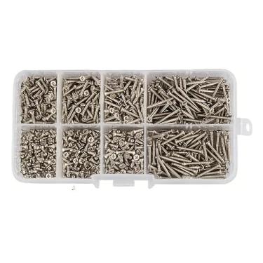 Imagem de Parafusos em caixa versáteis de aço carbono sortidos de parafusos de metal para projetos vêm em um recipiente de armazenamento de fácil acesso, ideal para montagem de móveis de bricolage e construção