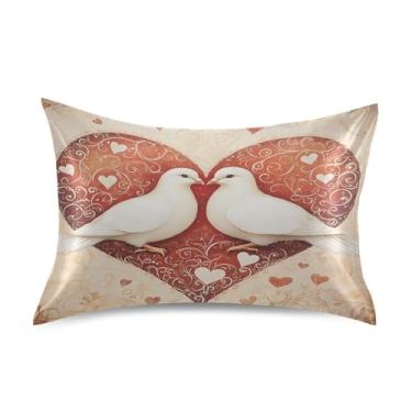 Imagem de Wassud Fronha de cetim duas pombas brancas para cabelo e pele fronhas de seda lisa tamanho padrão capas de travesseiro respiráveis com fecho de envelope