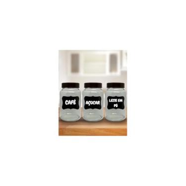 Imagem de Conjunto 3 Potes de Vidro com Tampa, Adesivo Lousa para Escrever, Transparente e Preto, 360ml/560ml/810ml, Ferro