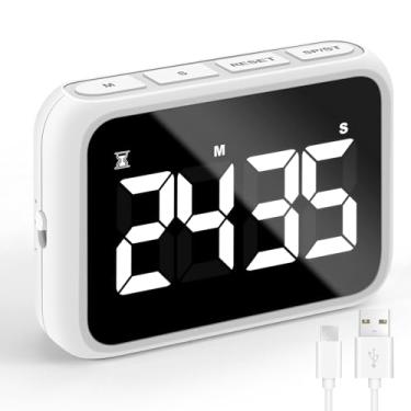 Imagem de Temporizador de cozinha digital alto recarregável por USB com grande visor LCD e alarme alto ajustável - temporizador magnético ideal para mesa ou cozinha