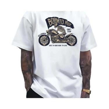 Imagem de Camiseta masculina branca de algodão: Ride or Die: Camiseta retrô de c