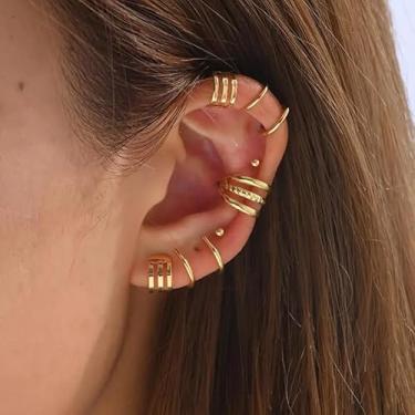 Imagem de Brincos de orelha de ouro para mulheres, sem piercing, brincos de orelha empilháveis, joias presentes para mulheres, Medium, Latão, Sem pedra preciosa