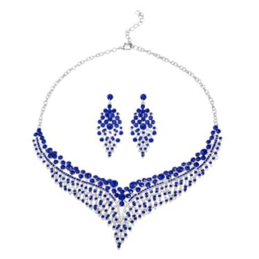 Imagem de Shop LC Conjunto de joias de fantasia para mulheres - Conjuntos de joias de casamento para noivas Conjunto de joias de noiva para casamento - Conjunto de colar e brincos de declaração de cristal